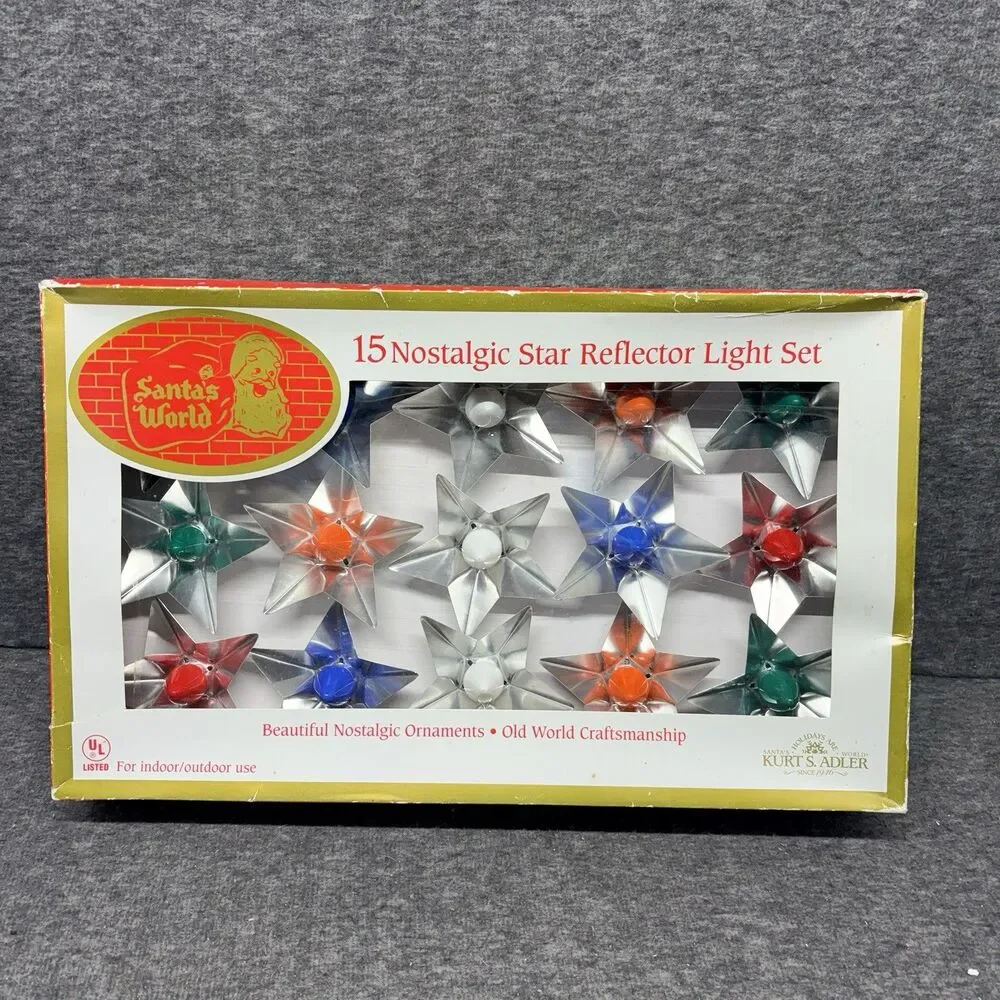 NOS 2 Kurt S Adler 15 Nostalgic Star Reflector Light Set In Box.